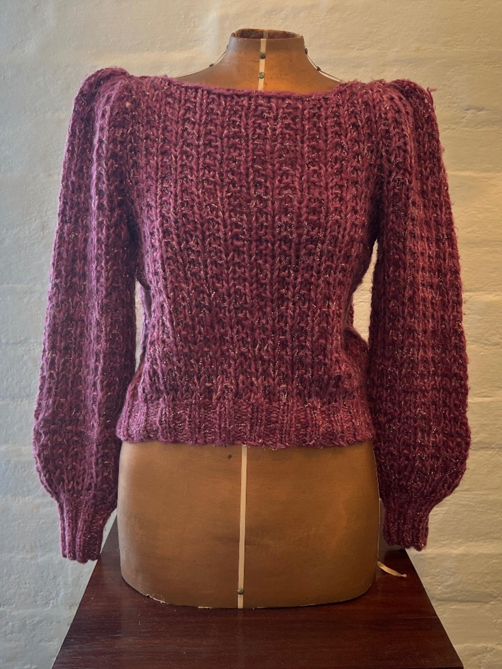 Vintage Sparkly Pink Puff Sleeve Chunky Knit Sweater M
